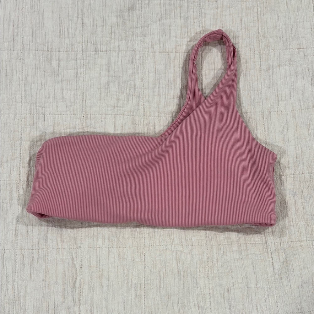 SHEIN Ribbed Pink One-Shoulder Bikini Top